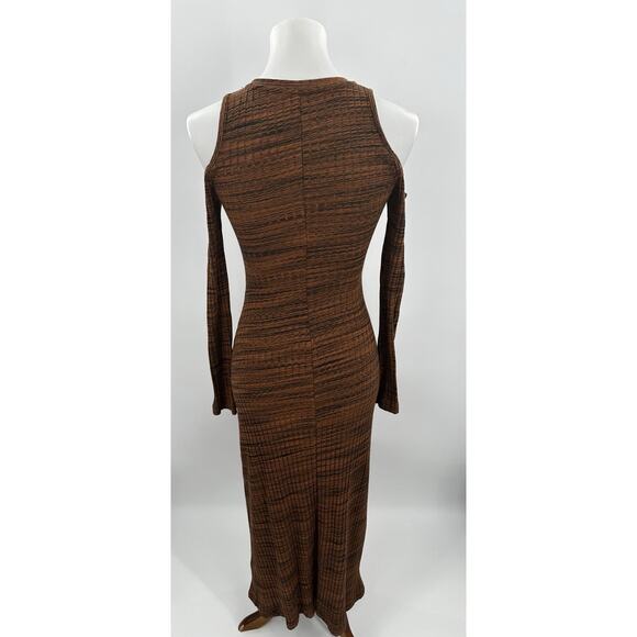 ZARA Brown Knit Cold Shoulder Long Sleeve Midi Dress Size S New NWT Ribbed - Picture 12 of 14